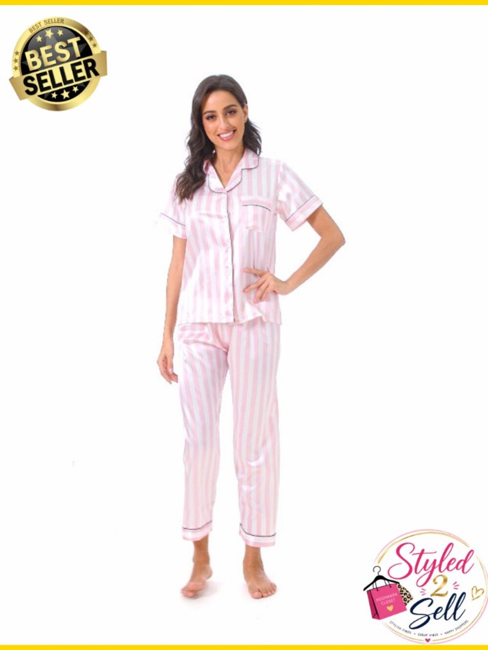 Women's Silk Satin 4-Piece Pajama Set Spaghetti Strap Cami Loungewear - Picture 5 of 5